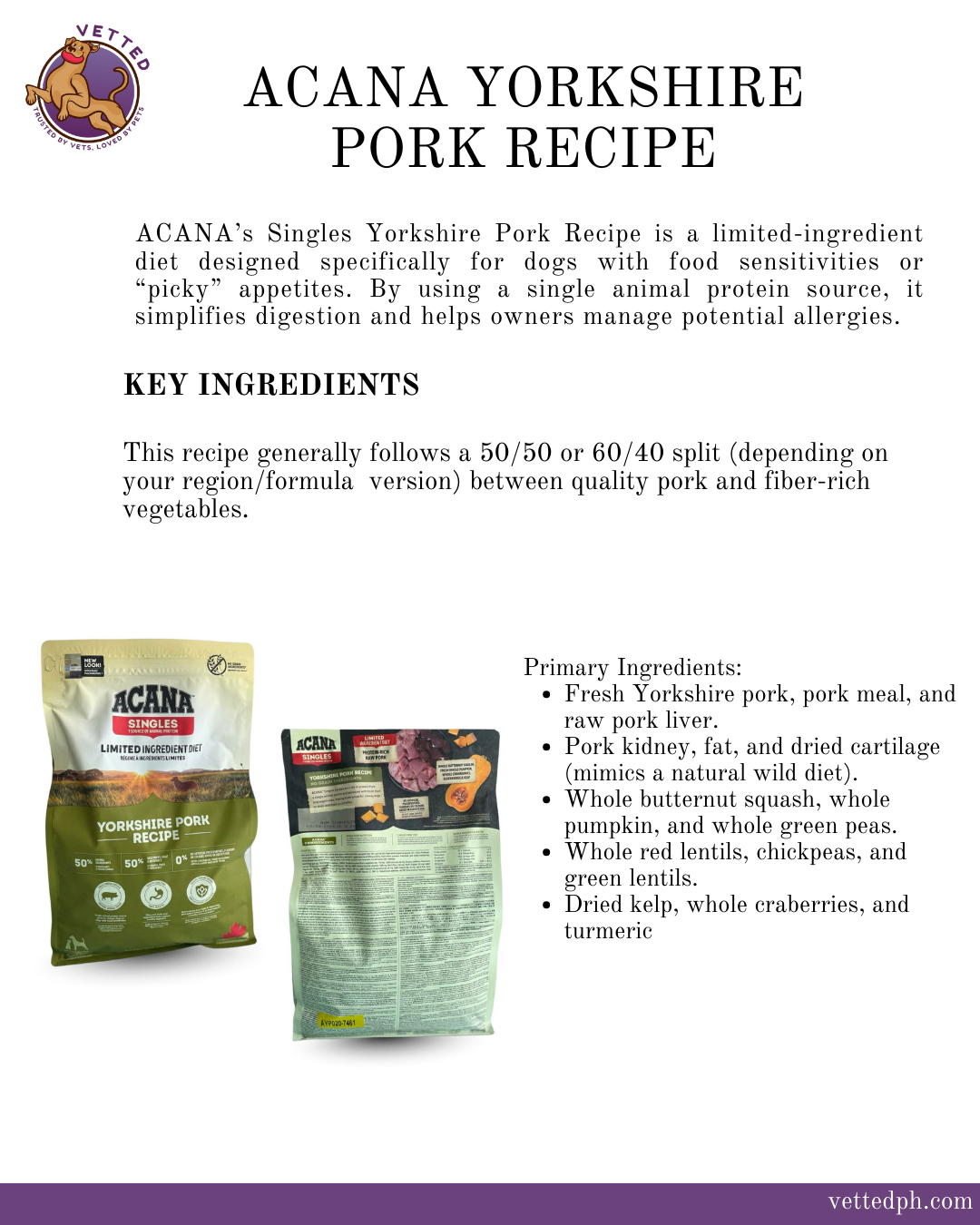 Acana Singles Yorkshire Pork Recipe