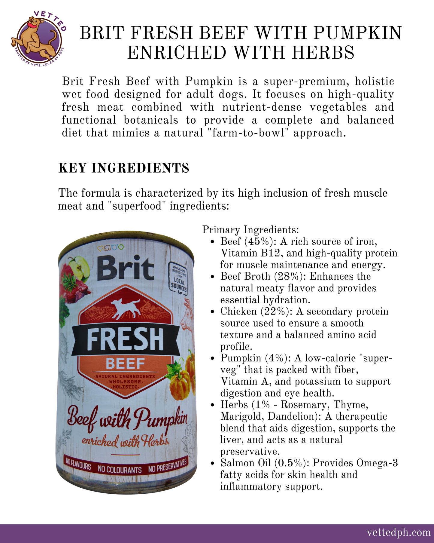 Brit Fresh Wet Food: Canned Beef with Pumpkin (Adult)