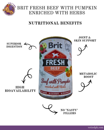 Brit Fresh Wet Food: Canned Beef with Pumpkin (Adult)
