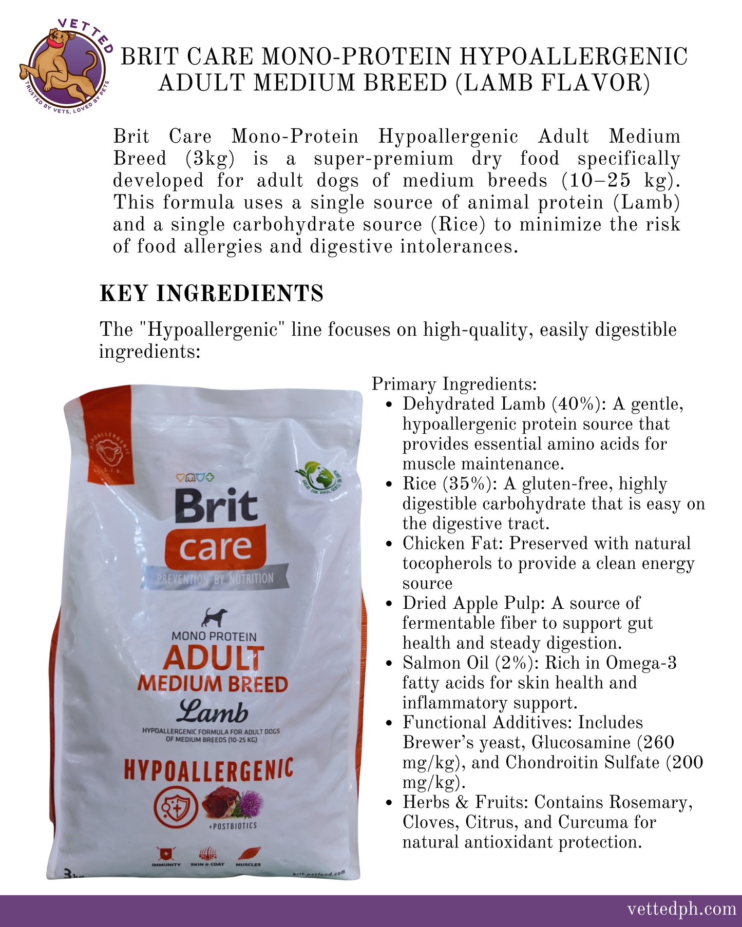 Brit Care: Mono Protein Hypoallergenic Adult Medium (Lamb)