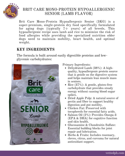 Brit Care: Mono Protein Hypoallergenic Senior (Lamb)