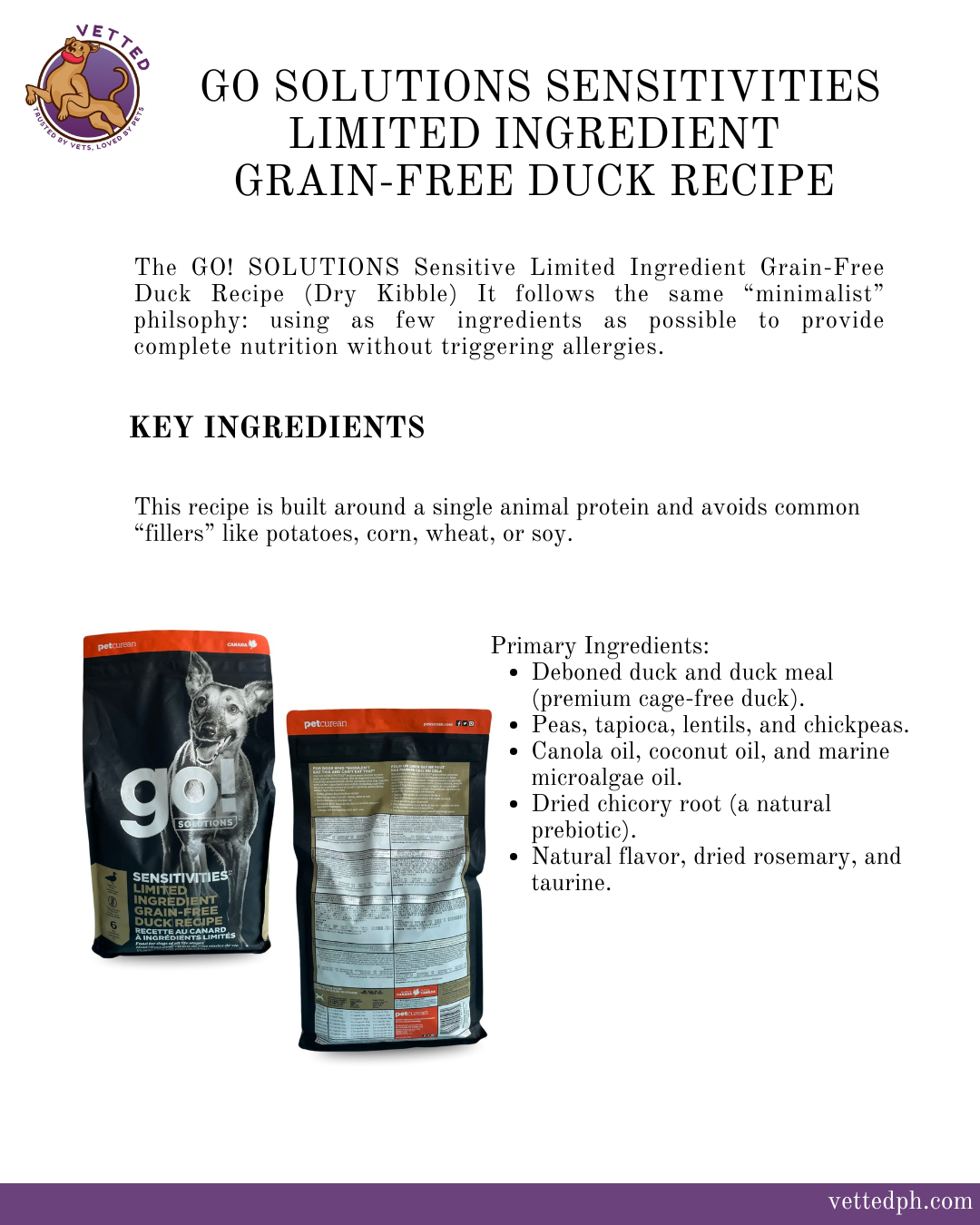 Go Solutions Sensitivities Limited Ingredients Grain Free Duck Recipe