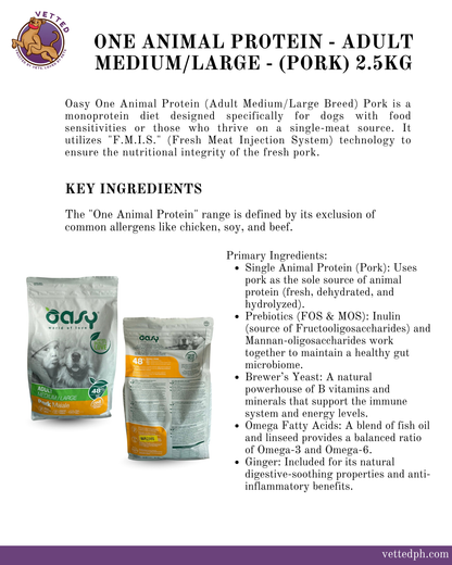 OASY- One Animal Protein -Adult Medium/Large (Pork)