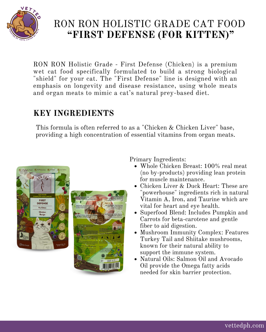 RON RON HOLISTIC GRADE CAT FOOD- FIRST DEFENSE (FOR KITTEN)